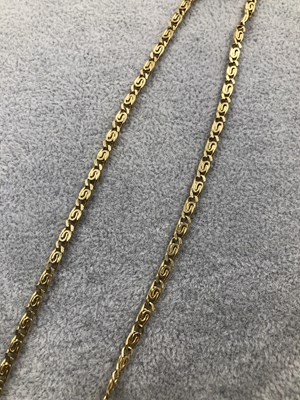 Lot 280 - A 9ct hallmarked gold flat link neck chain....