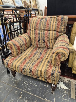 Lot 529 - An antique style armchairs in striped damask...