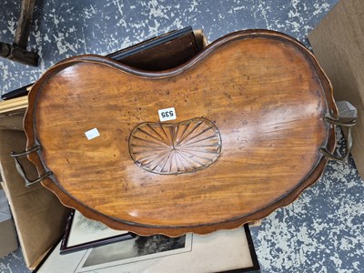 Lot 535 - An antique kidney shape drinks tray with brass...