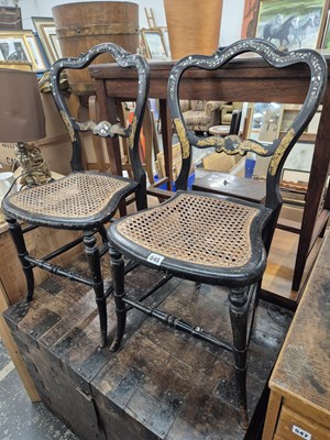 Lot 545 - A pair of ebonised and decorated Victorian...