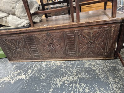 Lot 550 - A large 19th century pine coffer with well...