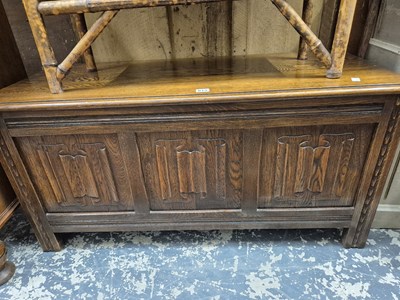Lot 615 - An oak panel front small blanket box /coffer....