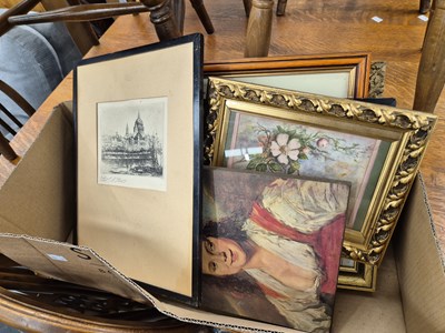 Lot 628 - Two antique etchings and various prints.