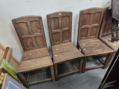 Lot 640 - A set of four Panel back side / hall chairs.