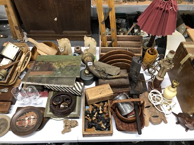 Lot 1497 - Wooden chess pieces, a Sykes hydrometer,...