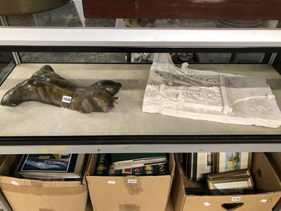 Lot 1536 - A bronzed plaster human torso back together...