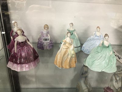 Lot 1551 - Seven ladies in ball gowns, Coalport and a...