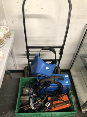 Lot 1569 - A Mig welder, a mask, a sack truck, a vice, etc.