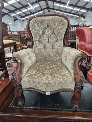 Lot 726 - A Victorian show frame button back armchair.