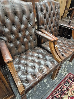 Lot 737 - A pair of Georgian style leather upholstered...