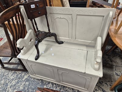 Lot 775 - A Vintage painted monks bench settle.