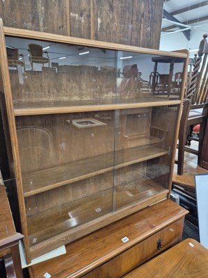 Lot 802 - A mahogany 3 drawer chest and glazed oak...