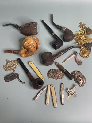 Lot 375 - Various pipes, some with 9ct gold and silver...