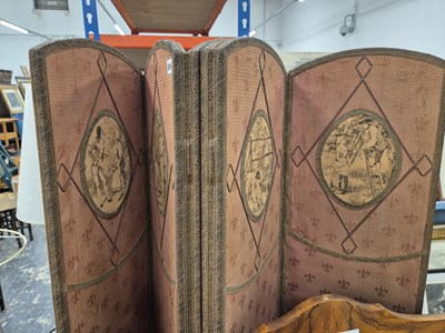 Lot 816 - a four fold screen with tapestry panels.