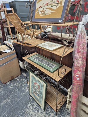Lot 821 - A Rattan and iron etagiere and a cane rocking...