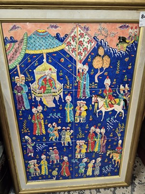 Lot 848 - A framed set of six tiles depicting an eastern...