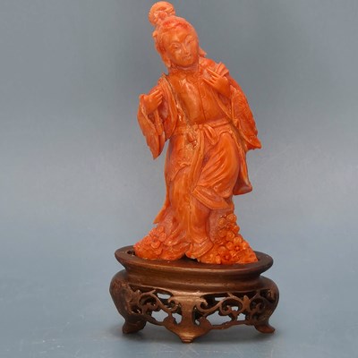 Lot 357 - A Chinese coral carving of a dancing lady with...