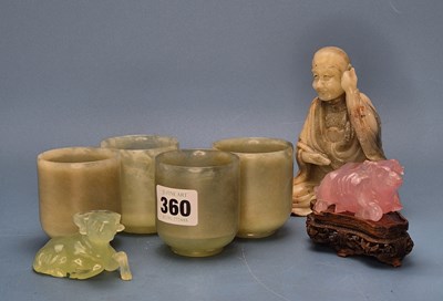 Lot 360 - Four Chinese greenstone cylindrical cups, a...