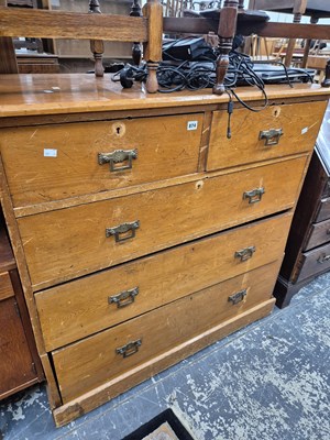 Lot 874 - An antique pine cottage cut chest of 5 drawers.