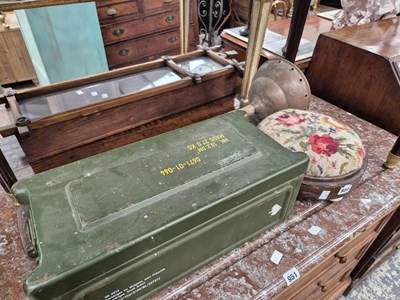 Lot 950 - An ammo box, a wash dolly and a stool.