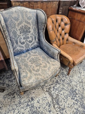 Lot 983 - A late Victorian wingback armchair and a...
