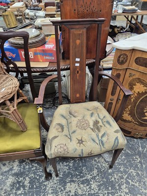 Lot 1003 - An Edwardian inlaid highback armchair.
