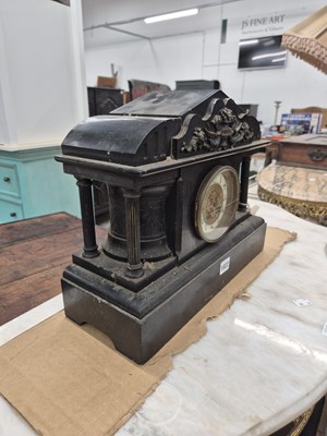 Lot 1022 - A Victorian slate mantle clock.