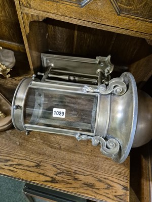 Lot 1029 - A brass hall lantern and a painted drinks tray.