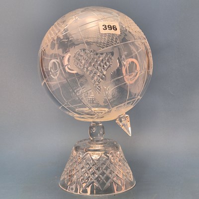 Lot 396 - A cut and frosted glass terrestrial globe.   H...