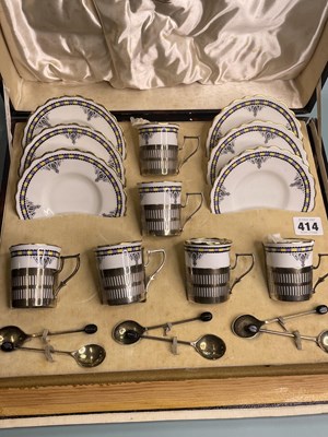 Lot 414 - A boxed Aynsley coffee service with hallmarked...