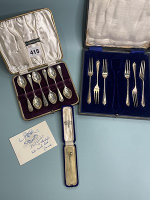Lot 415 - A cased set of six hallmarked silver coffee...