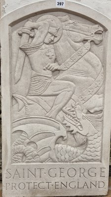 Lot 397 - A stone panel relief of St George and the...