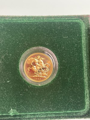 Lot 423 - A 1980 proof 22ct gold sovereign coin.
