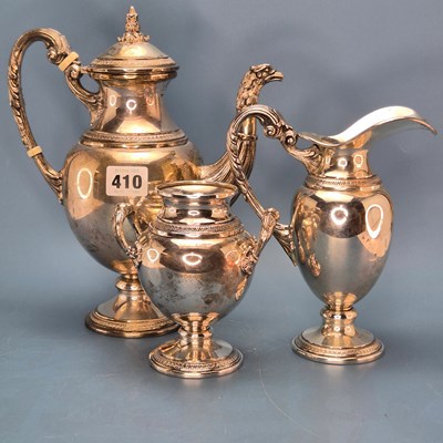 Lot 410 - An 800 silver three piece coffee set, the...