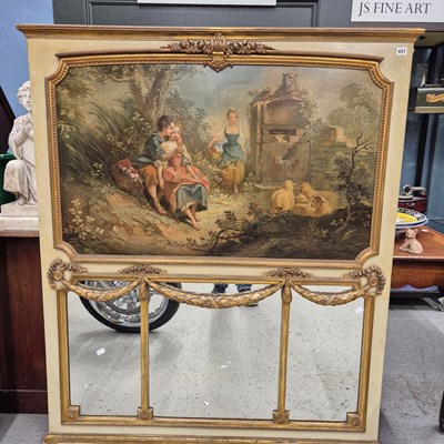 Lot 421 - A gilt and grey painted triple plate mirror...