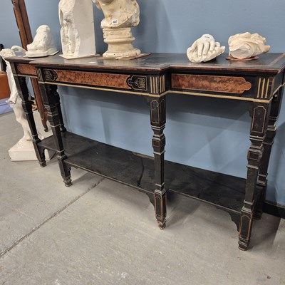 Lot 433 - A 19th century ebonised breakfront cabinet...