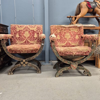 Lot 435 - A pair of painted and armorial campaign style...