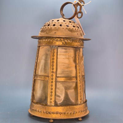 Lot 446 - An Arts and Crafts brass lantern, the domed...