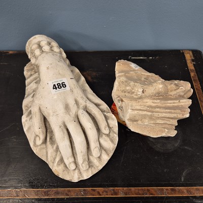 Lot 486 - Plaster casts of a sandled foot, a lady's hand...