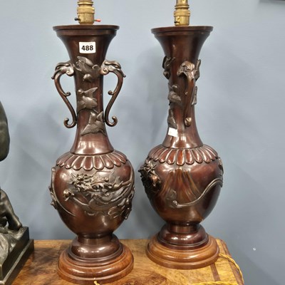 Lot 488 - A pair of Japanese bronze elephant handled...