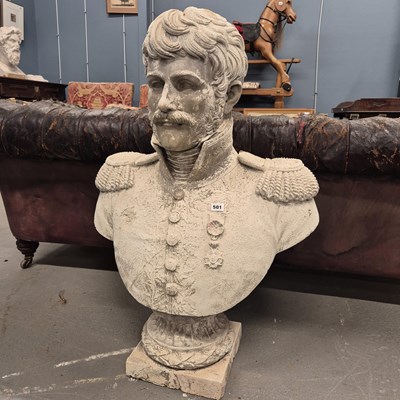Lot 501 - A plaster cast bust of a Napoleonic general. H...