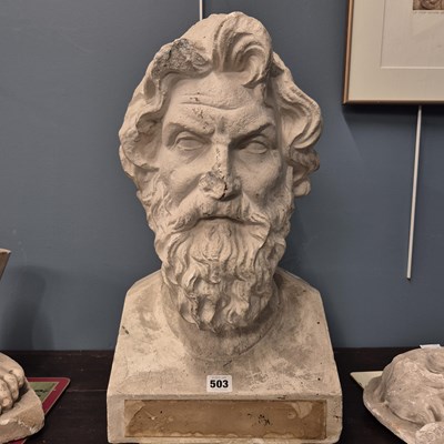 Lot 503 - A plaster bust of a bearded philosopher.   H...