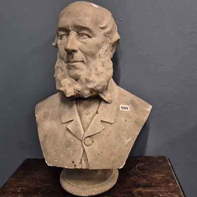 Lot 504 - A plaster portrait bust of a Victorian bearded...