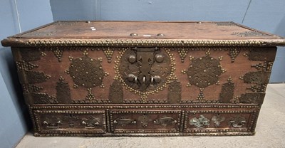 Lot 511 - An Indo Dutch teak chest, the brass studded...