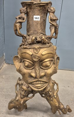 Lot 562 - A Benin bronze ceremonial pipe, the mask bowl...