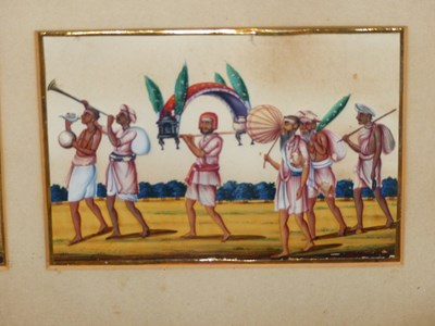 Lot 594 - A frame of three Indian paintings of figures...