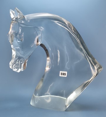 Lot 595 - A Lalique clear glass head of a horse, incised...