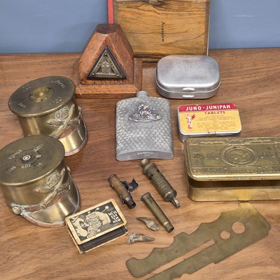 Lot 547 - WWI war souvenirs: two 1917 trench art machine...
