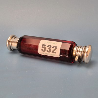 Lot 532 - A Victorian silver topped cranberry glass...