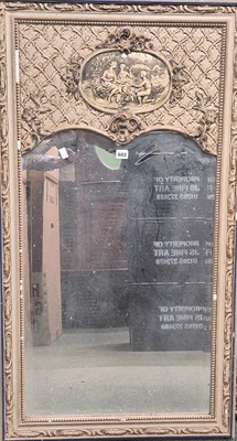 Lot 602 - A rectangular mirror in a blue detailed grey...